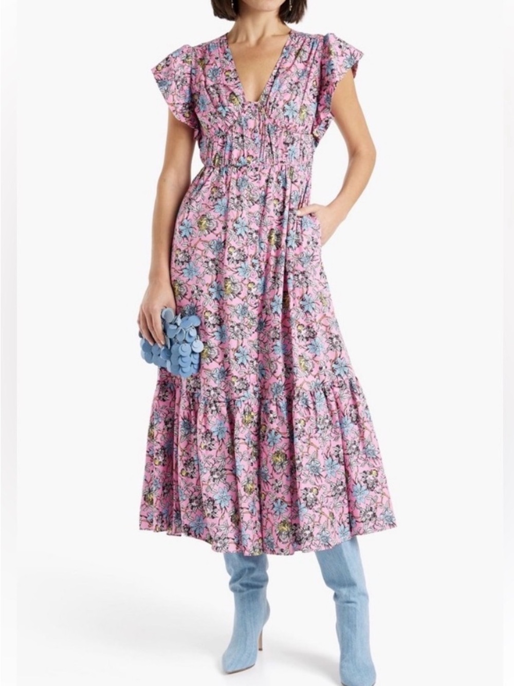 NWOT Derek Lam 10 Crosby Greta Floral Flutter Sleeve Midi Dress